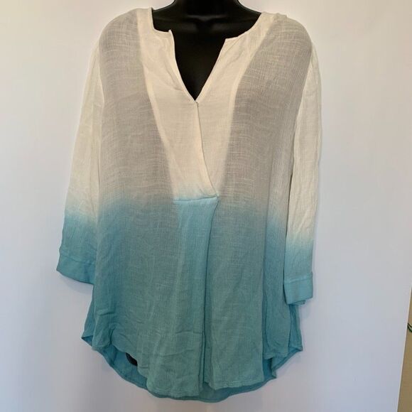 Nine West Jeans Ombre 3/4 Sleeve Blouse - Picture 1 of 10
